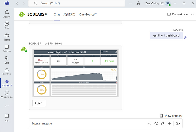 Request any Metric, Dashboard, or external source or report linked to SQUEAKS viewable in Microsoft Teams