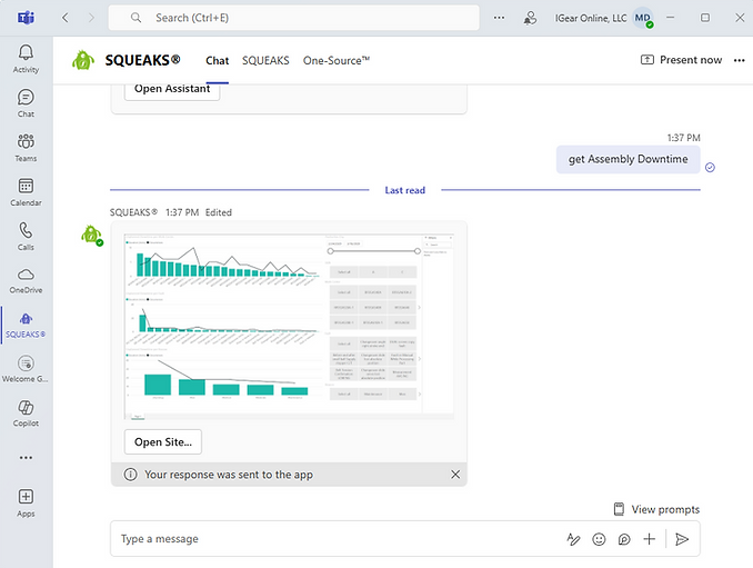 Request individual sources of information like Power BI reposts or downtime reports in Microsoft Teams