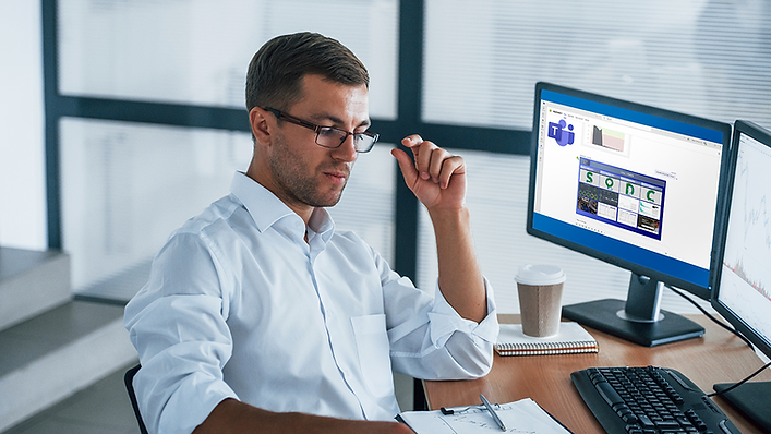 Manager reviewing factory data in One-Source through Microsoft Teams