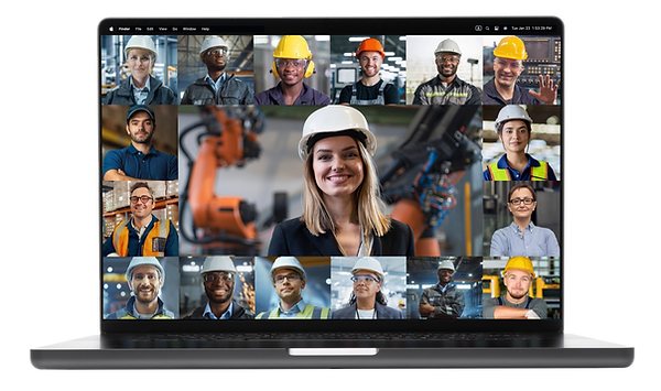 Microsoft Teams Meeting on a Laptop of Manufacturing plant workers